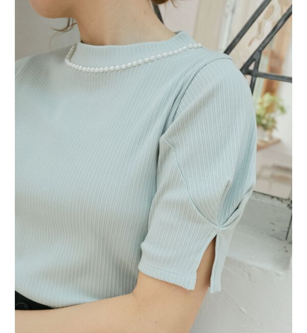  「ネックパールリブトップス」|Tシャツ・カットソー|Ｌ／グリーン