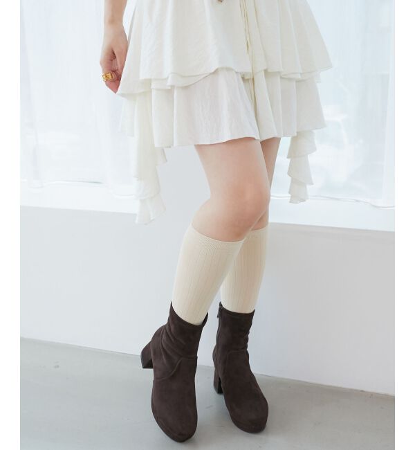  「フカフカヒールストレッチブーツ」|ショートブーツ|