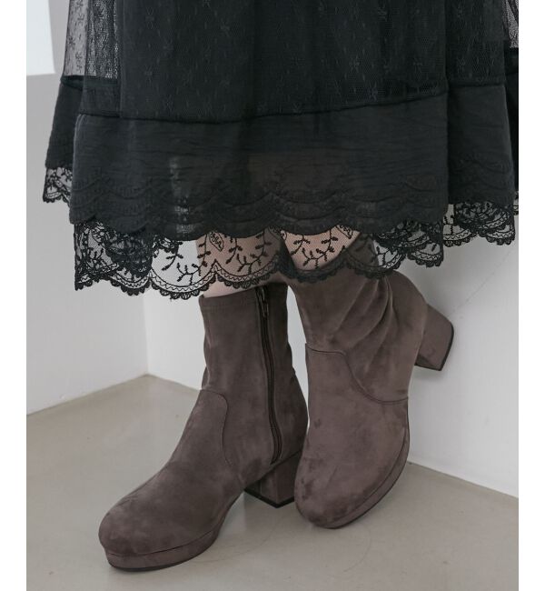  「フカフカヒールストレッチブーツ」|ショートブーツ|