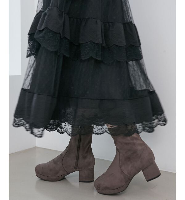  「フカフカヒールストレッチブーツ」|ショートブーツ|