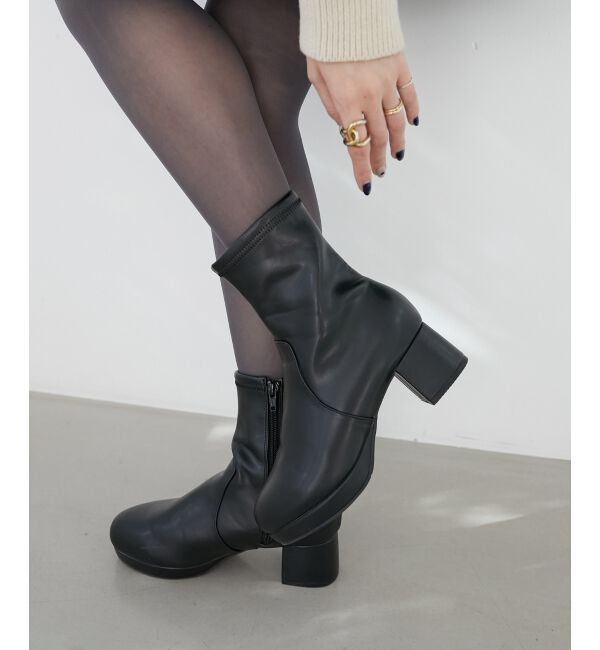  「フカフカヒールストレッチブーツ」|ショートブーツ|