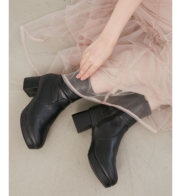  「フカフカヒールストレッチブーツ」|ショートブーツ|