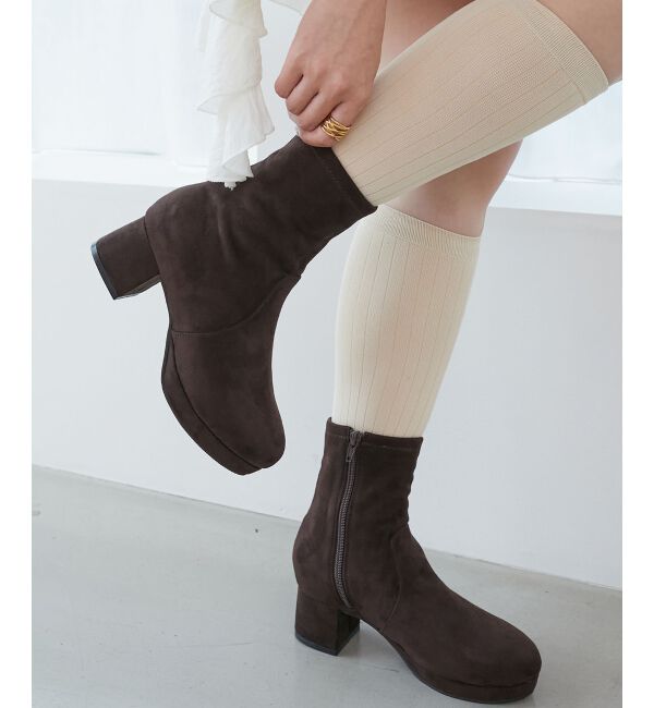  「フカフカヒールストレッチブーツ」|ショートブーツ|Ｄﾌﾞﾗｳﾝ柄