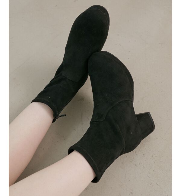  「フカフカヒールストレッチブーツ」|ショートブーツ|ブラック柄