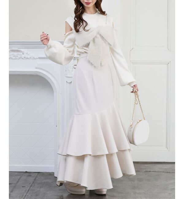  「キラキラレースアップマーメイドスカート」|スカート|アイボリー