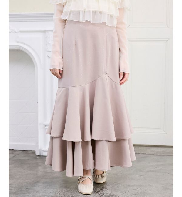  「キラキラレースアップマーメイドスカート」|スカート|ピンクベージュ