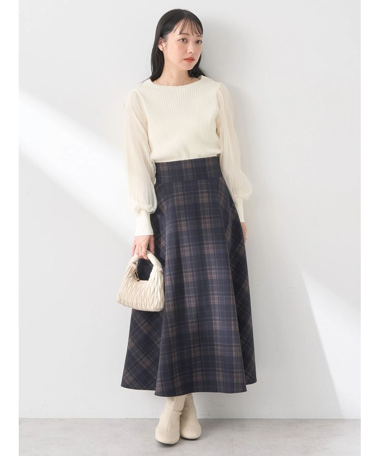 earth music&ecology「バックレースアップチェックスカート」|フレア|