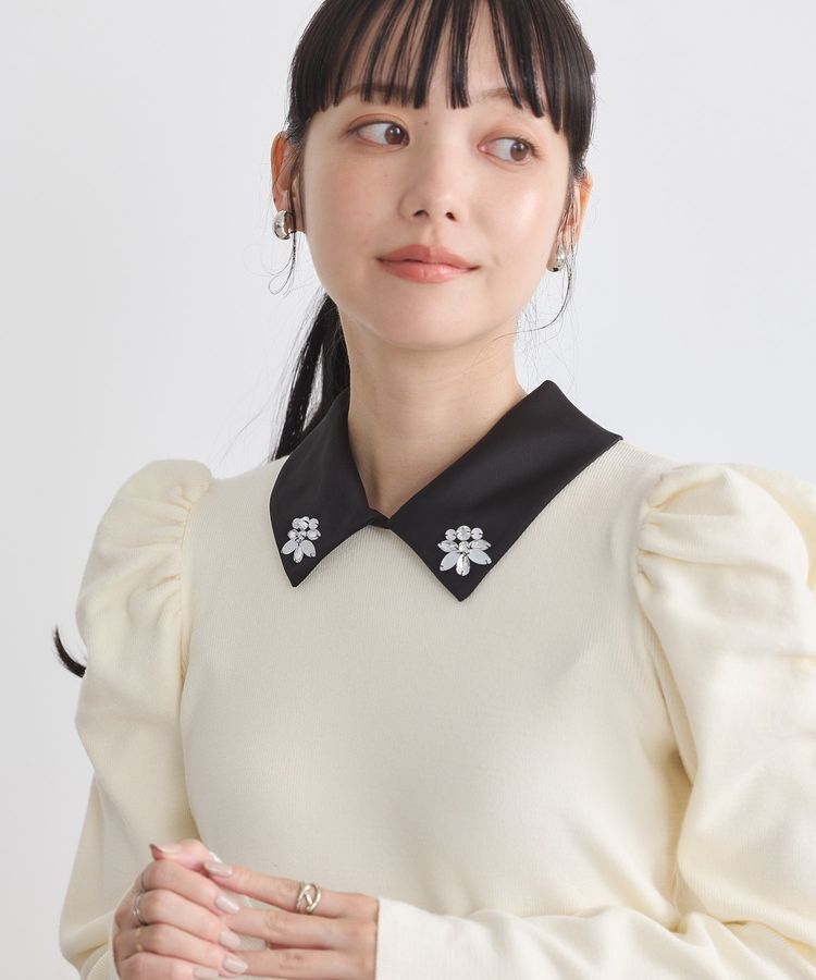 earth music&ecology「襟ビジュー付きニットプルオーバー」|ニット・セーター|