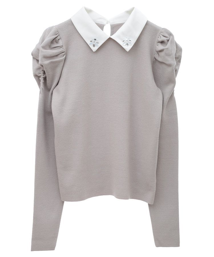 earth music&ecology「襟ビジュー付きニットプルオーバー」|ニット・セーター|