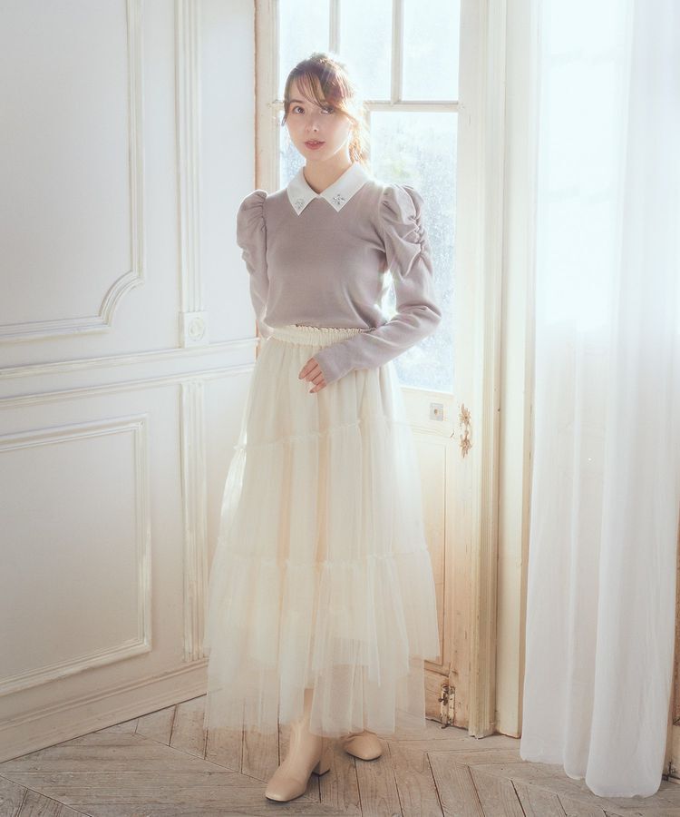 earth music&ecology「襟ビジュー付きニットプルオーバー」|ニット・セーター|