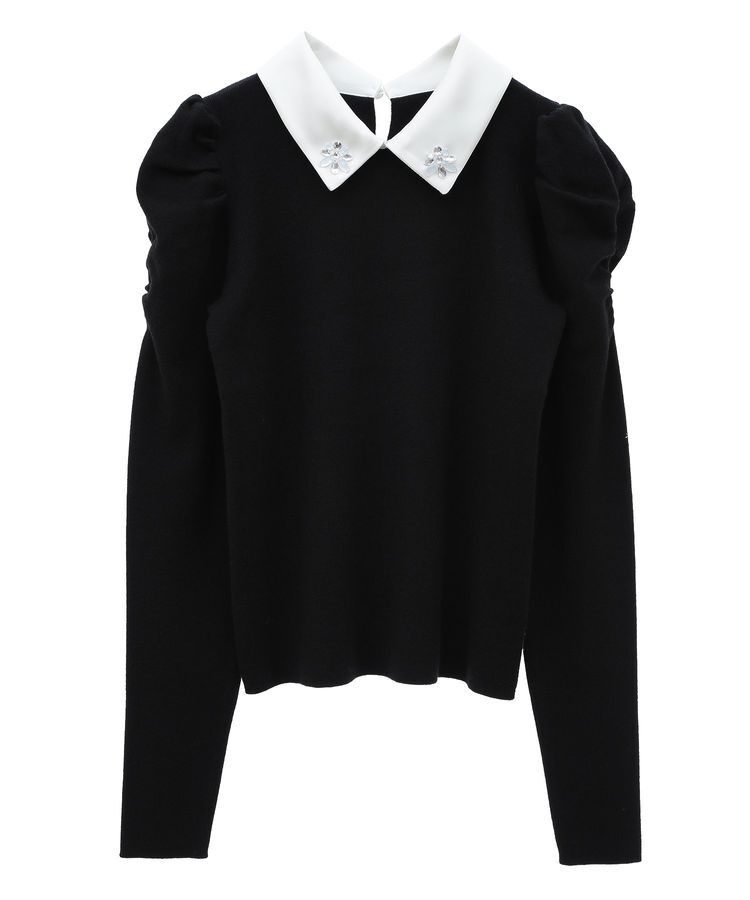 earth music&ecology「襟ビジュー付きニットプルオーバー」|ニット・セーター|