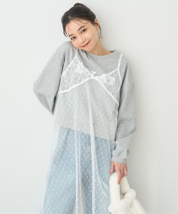 earth music&ecology「SET2点レースロゴプルオーバー+チュールワンピ」|スウェット・ジャージ|Light Gray