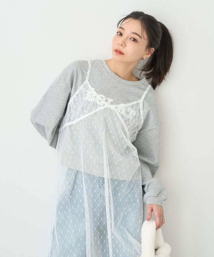 earth music&ecology「SET2点レースロゴプルオーバー+チュールワンピ」|スウェット・ジャージ|