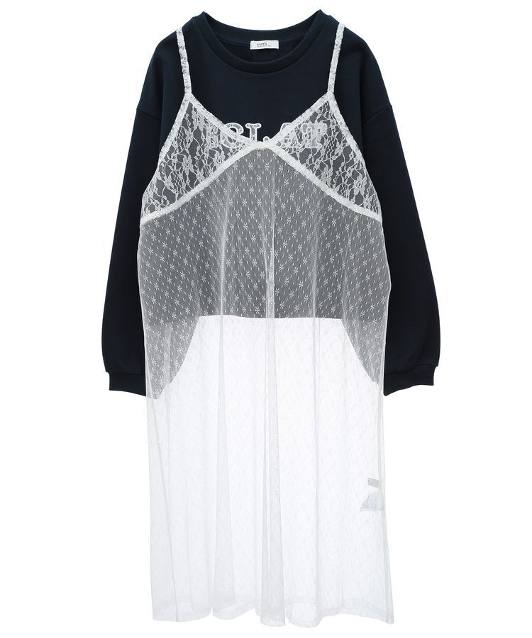 earth music&ecology「SET2点レースロゴプルオーバー+チュールワンピ」|スウェット・ジャージ|