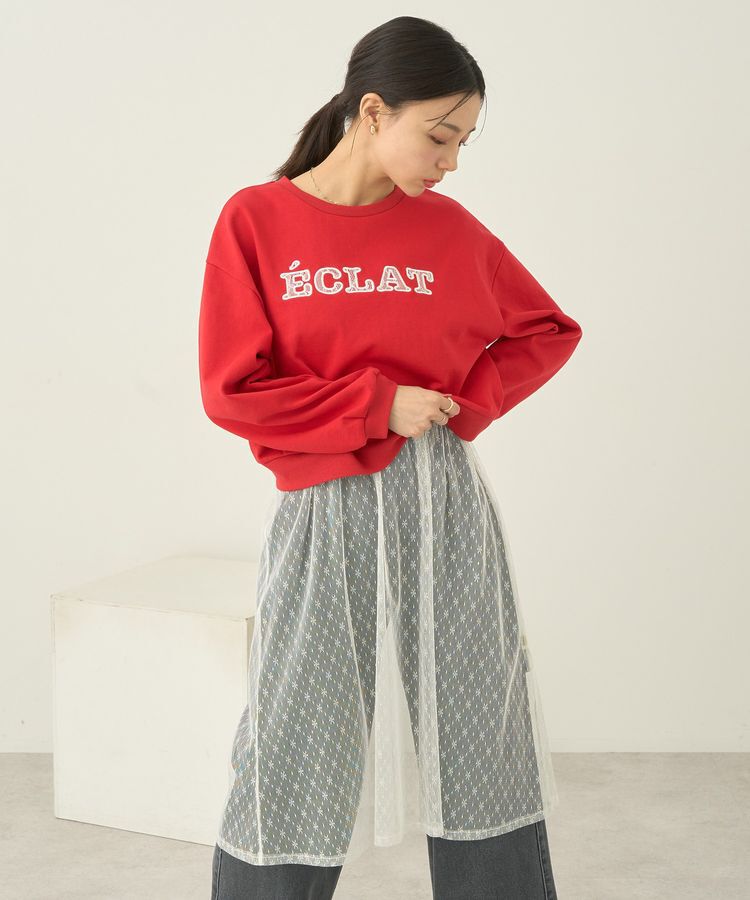 earth music&ecology「SET2点レースロゴプルオーバー+チュールワンピ」|スウェット・ジャージ|Red
