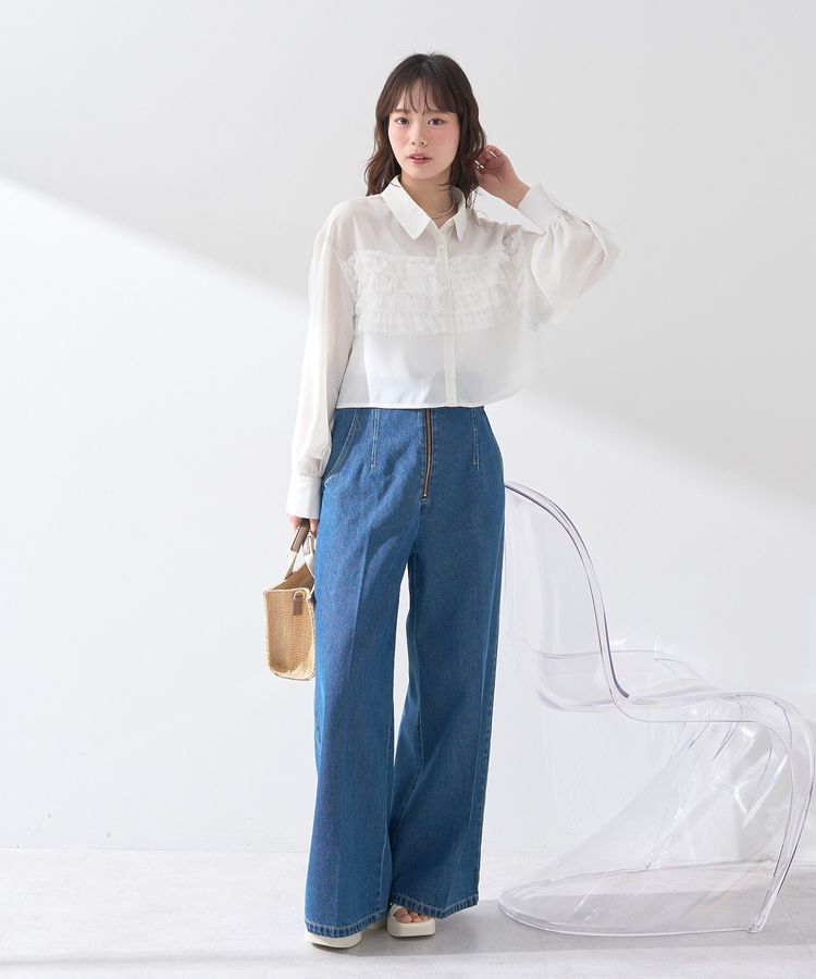 earth music&ecology「フロントチュールフリルクロップドシャツ」|シャツ・ブラウス|