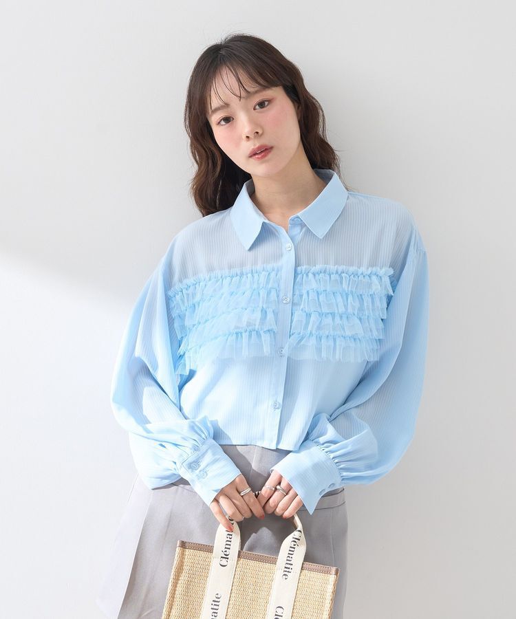 earth music&ecology「フロントチュールフリルクロップドシャツ」|シャツ・ブラウス|