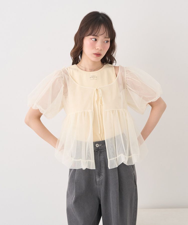 earth music&ecology「SET2点チュールバルーンブラウス＋ロゴタンク」|シャツ・ブラウス|