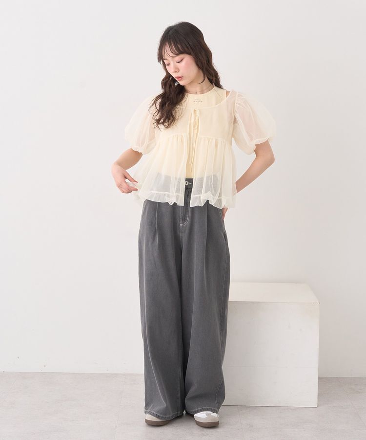 earth music&ecology「SET2点チュールバルーンブラウス＋ロゴタンク」|シャツ・ブラウス|