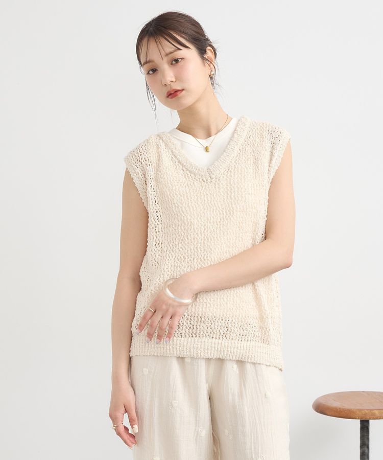 earth music&ecology「クルクルヤーンメッシュベスト」|ベスト・ジレ|