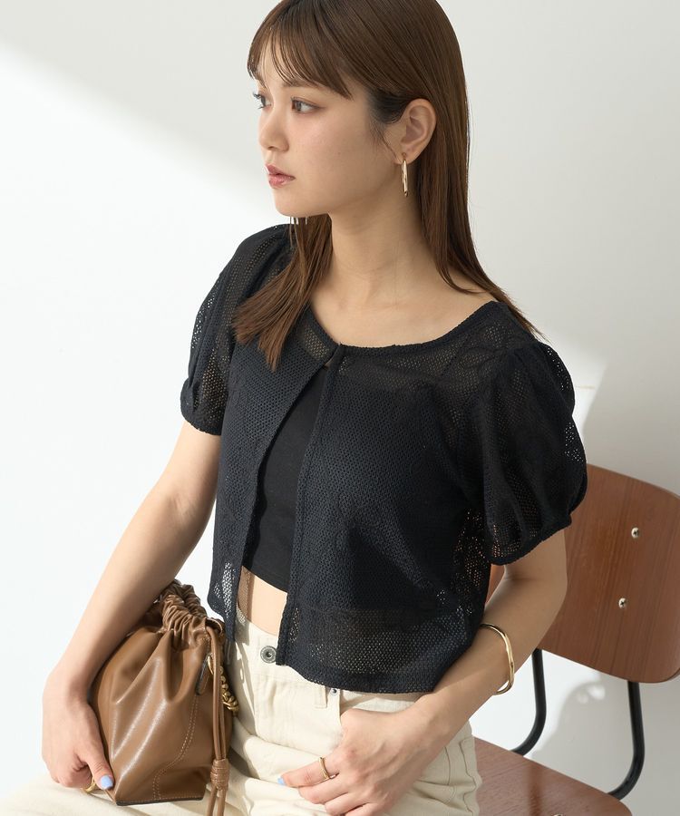 earth music&ecology「フラワーコード刺繍カーディガン」|カーディガン|Black