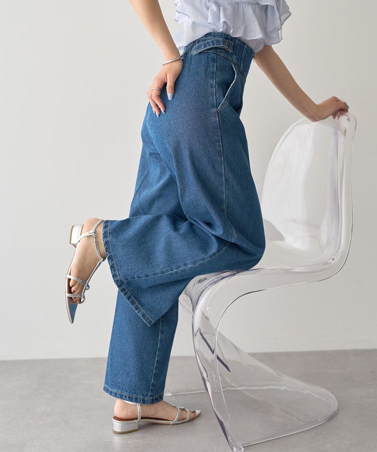 earth music&ecology「サイドベルトデニムパンツ」|デニム|