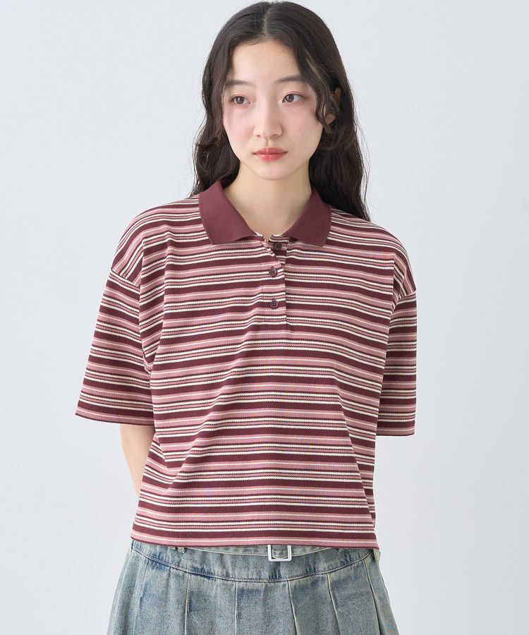 earth music&ecology「レトロボーダーポロシャツ」|Tシャツ・カットソー|Border Pink