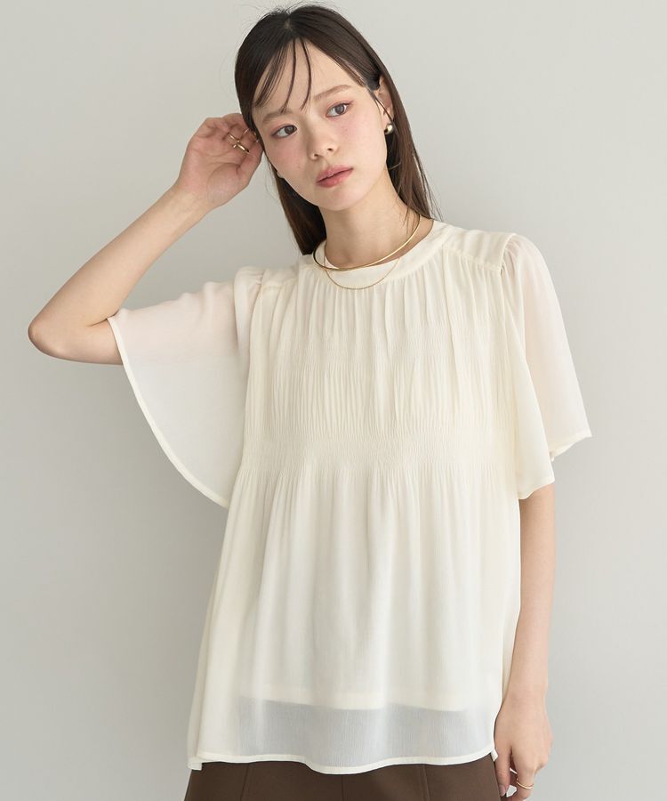 earth music&ecology「マジョリカプリーツ半袖ブラウス」|シャツ・ブラウス|