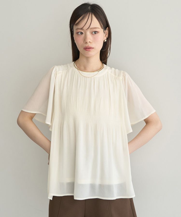 earth music&ecology「マジョリカプリーツ半袖ブラウス」|シャツ・ブラウス|