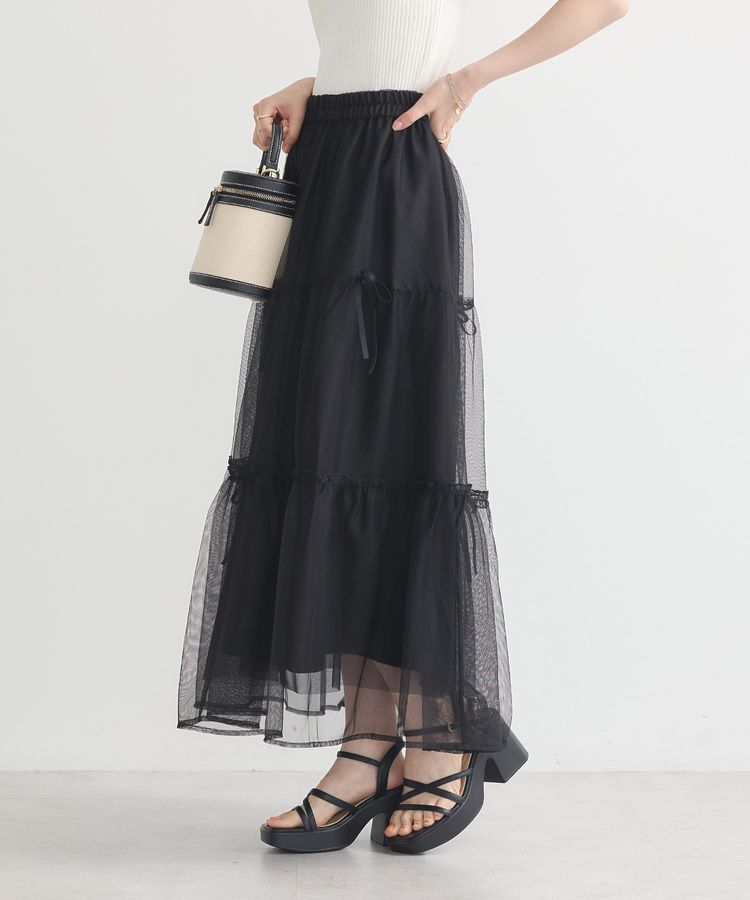 earth music&ecology「リボンチュールティアードスカート」|フレア|
