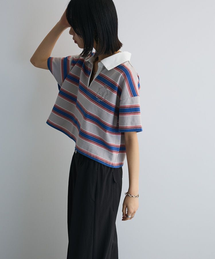 AnriettMusee「エムブレム刺繍ショートボーダーカットソー」|Tシャツ・カットソー|Gray