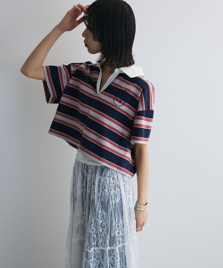 AnriettMusee「エムブレム刺繍ショートボーダーカットソー」|Tシャツ・カットソー|