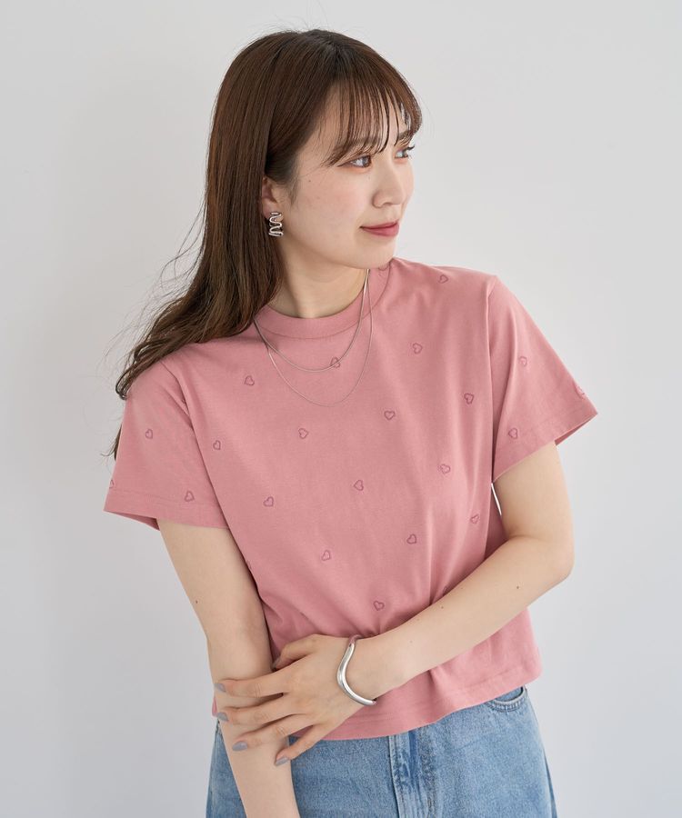 Green Parks「・DOUBLE FLAGS ハート総柄刺繍TEE」|Tシャツ・カットソー|Pink