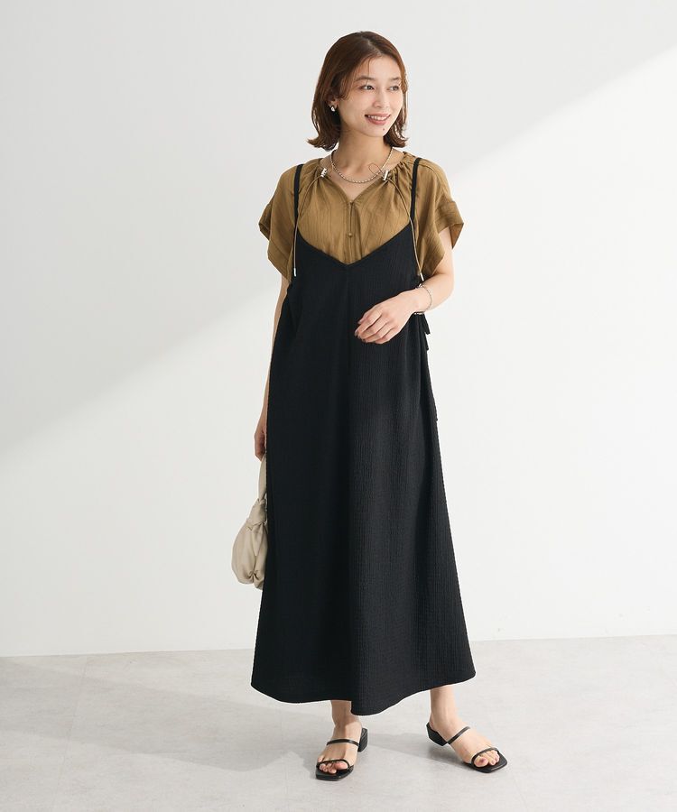 Green Parks「表面感脇リボンキャミワンピース」|ワンピース|Black