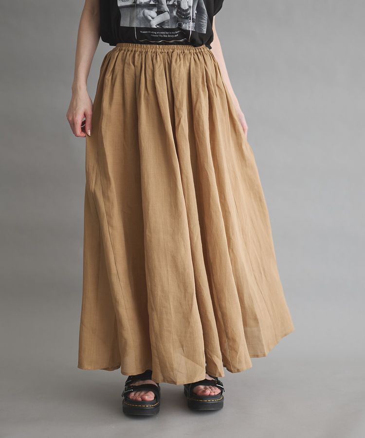 GARAGE OF GOOD CLOTHING「リネンギャザーボリュームスカート」|フレア|Beige