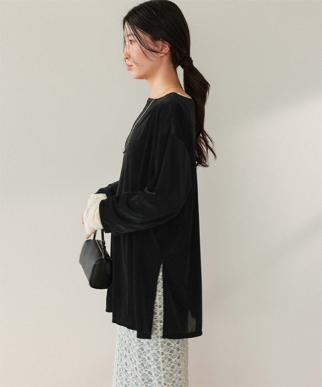 titivate「シアーベロアオーバーサイズロングTシャツ」|Tシャツ・カットソー|