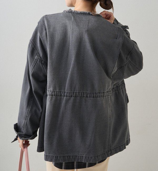  「デニムノーカラーワークジャケット」|デニムジャケット|