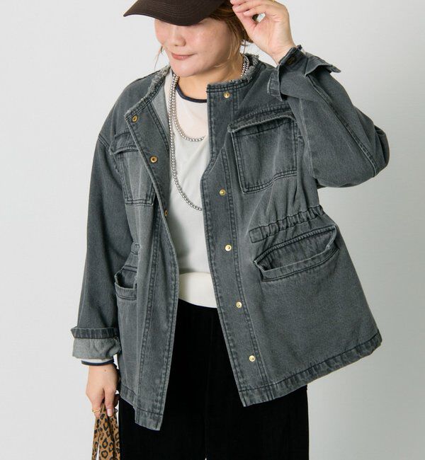  「デニムノーカラーワークジャケット」|デニムジャケット|
