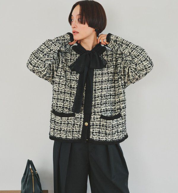  「ツィードライクニットカーディガン」|ニット・セーター|