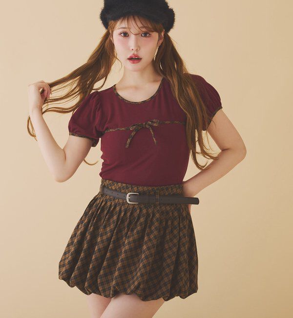  「ベルト付きプリーツバルーンミニスカート」|スカート|