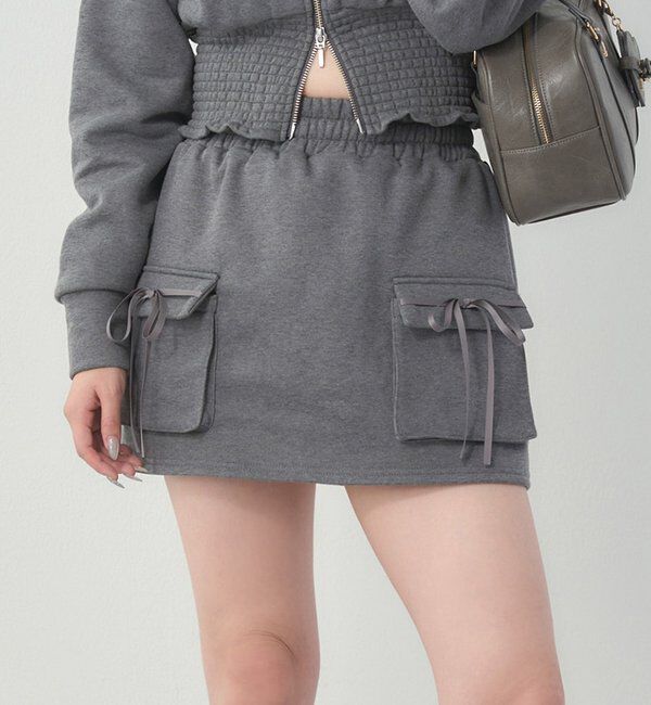  「【セットアップ可能】カットミニスカート」|スカート|チャコールグレー