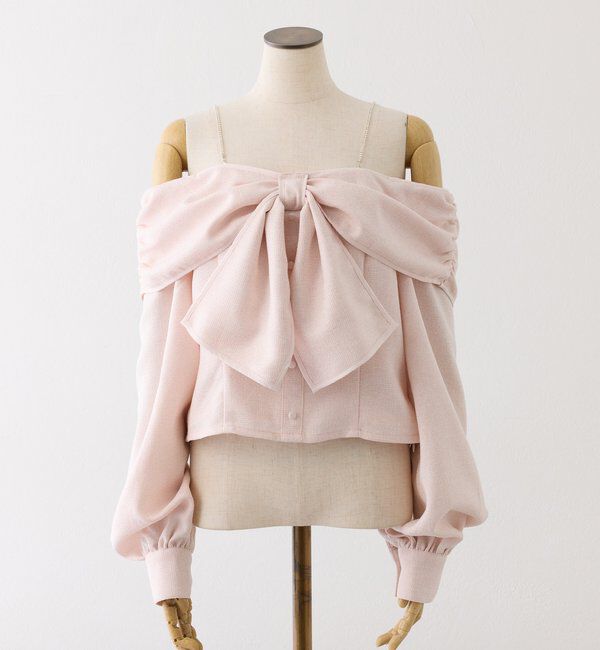  「肩ビジューリボンオフショルブラウス」|シャツ・ブラウス|ピンク