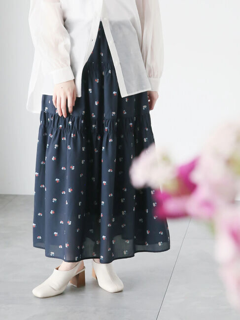 Te chichi TERRASSE「【日比谷花壇コラボ】プリントシャーリングスカート（セットアップ可）」|スカート|ネイビー