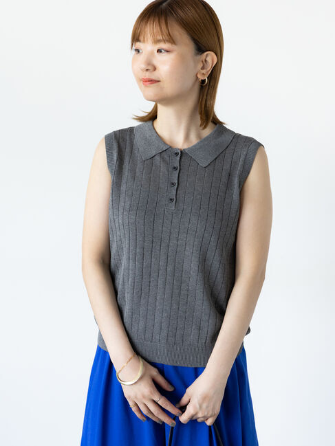 Lugnoncure「針抜きシアーポロニット」|ニット・セーター|グレー