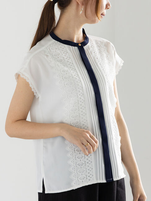 Te chichi「スカラップレースフレンチスリーブブラウス」|シャツ・ブラウス|ネイビー