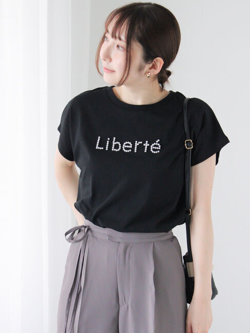 Te chichi TERRASSE「【接触冷感】パールロゴフレンチ袖Tシャツ」|Tシャツ・カットソー|ブラック