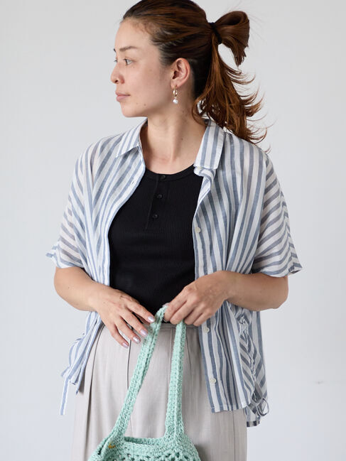 Lugnoncure「無地/柄アソートサイドドロストシャツ」|シャツ・ブラウス|ネイビー