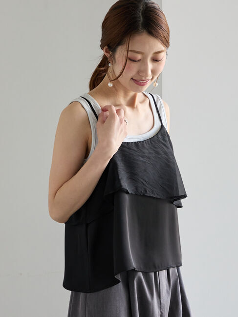 Te chichi「シアー&times;サテンアシメネックキャミブラウス」|シャツ・ブラウス|ブラック