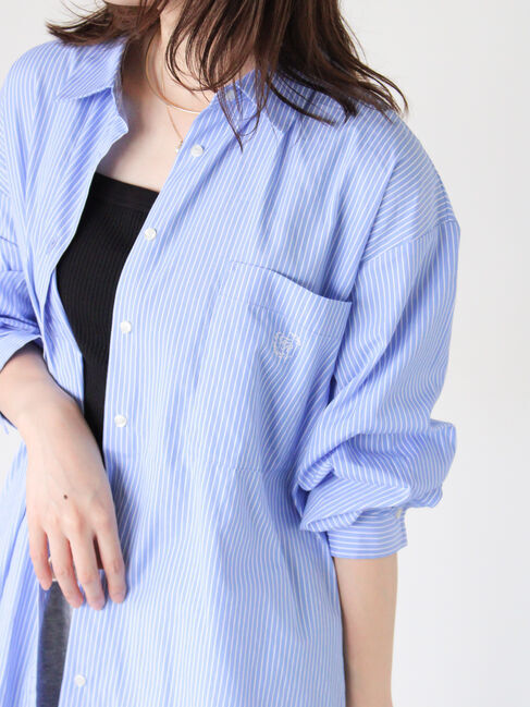 Te chichi TERRASSE「胸刺繍オーバーサイズシャツ《2025autumn catalog item》」|シャツ・ブラウス|ブルー