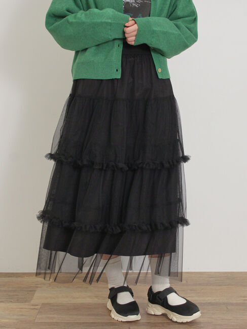 Samansa Mos2「チュールフリルスカート」|スカート|ブラック
